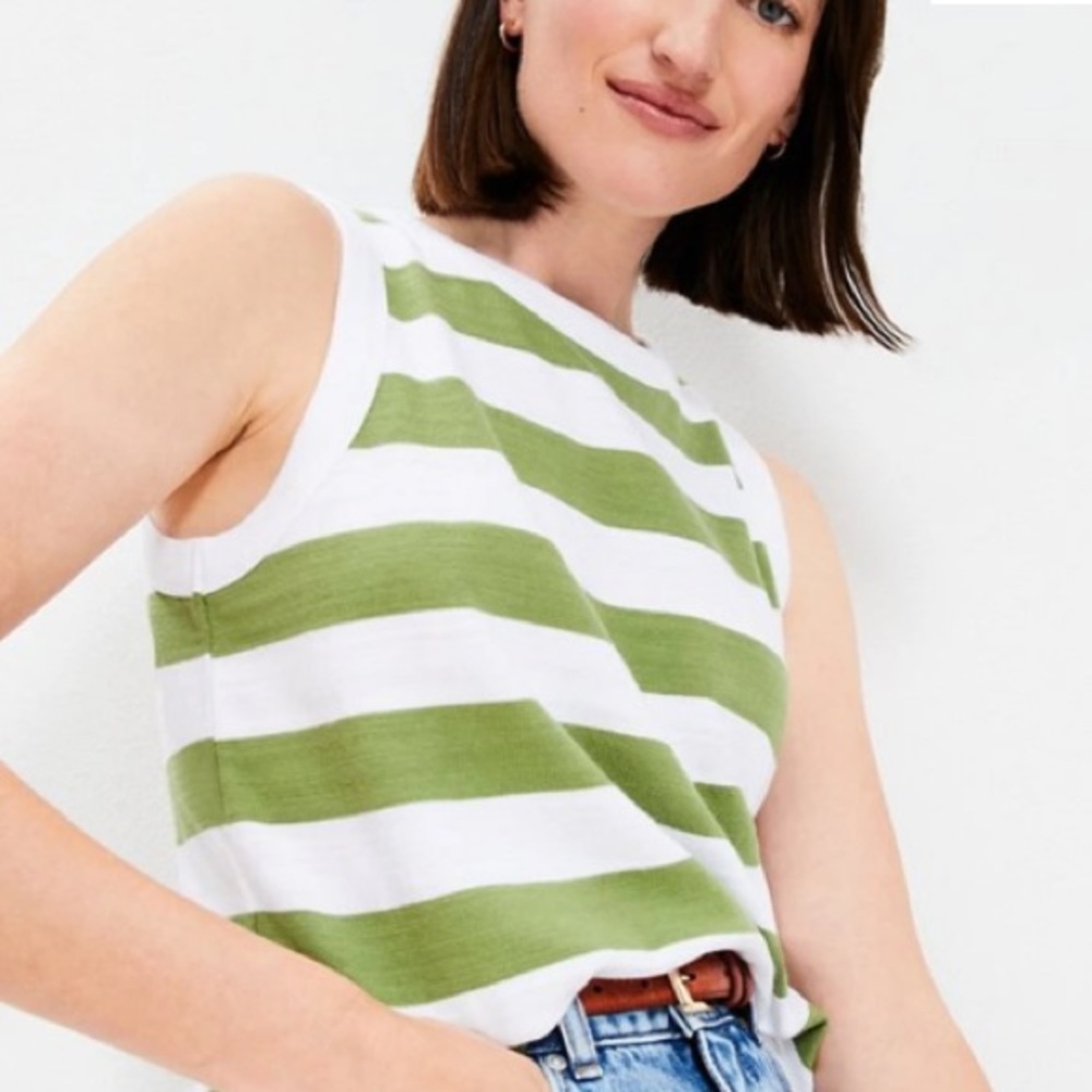 “Loft” striped “harbor tank top”; color: beach grass; size small; NWOT
